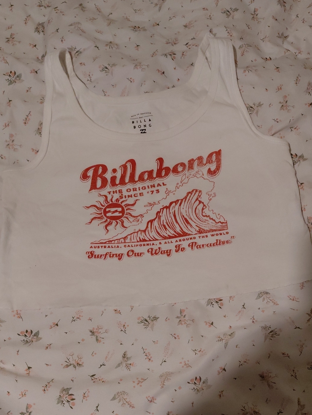 Billabong White Crop Tank with Red Surf Graphic